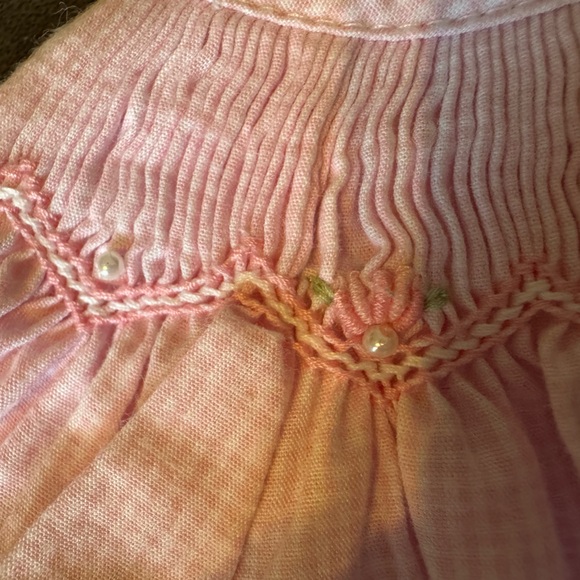 Girls Petit Ami Smocked Pink Flowers Pearls Party Portrait Church Dress Newborn - Picture 2 of 5